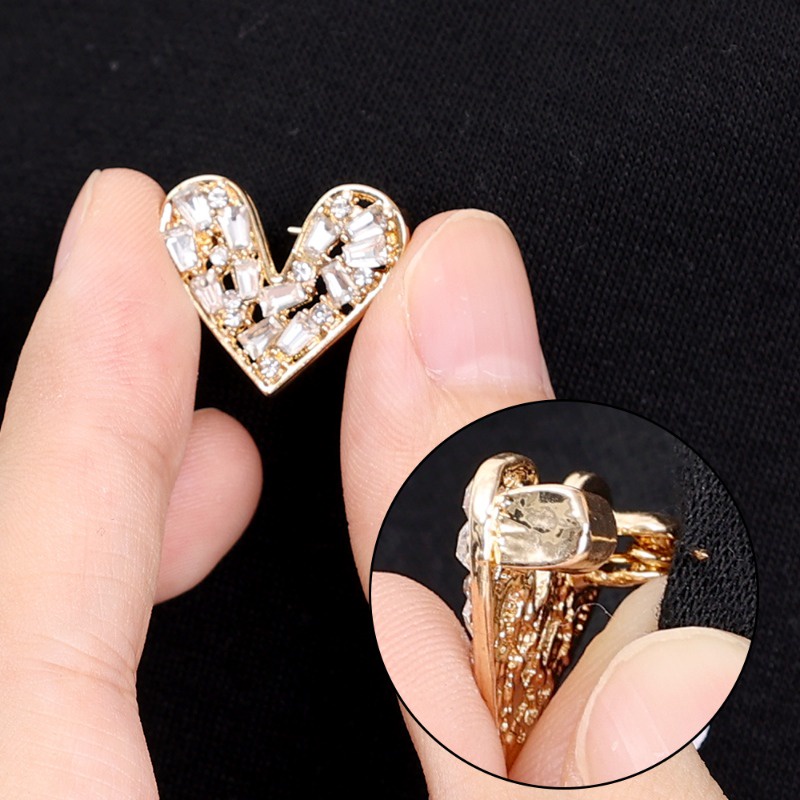 Ghim Cài Áo Mini Hình Trái Tim Đính Đá Pha Lê Thanh Lịch Thời Trang