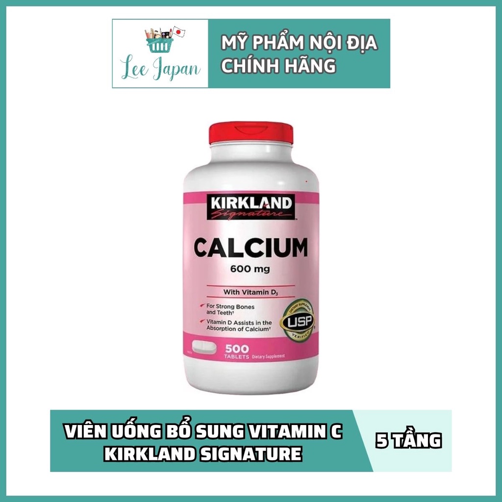 Viên Uống Bổ Sung Canxi Kirkland Calcium 600mg Vitamin D3 500 Viên - Hàng Chính Hãng