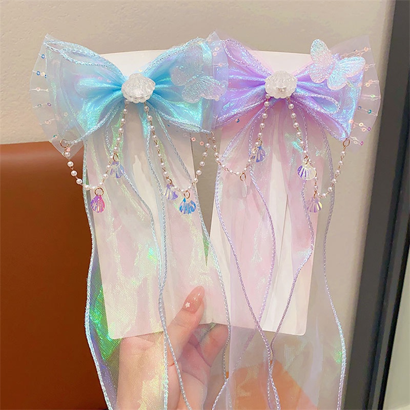 Kẹp Tóc Ruy Băng Đính Nơ Tua Rua Xinh Xắn Cho Nữ