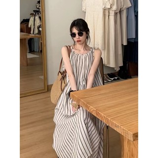 Tranh Treo Tường Trang Trí Màu Xanh Dương Độc Đáo | Đầm Dài Rộng Cổ Tròn Không Tay Họa Tiết Kẻ Sọc Thời Trang Mùa Hè Hàn Quốc Hàng Mới 2023 Dành Cho Bạn Nữ