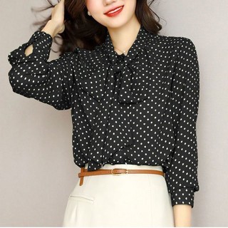 Mùa hè mới plus kích thước sự nghiệp áo sơ mi trắng áo sơ mi nữ áo sơ mi nữ tay dài cổ chữ v nơ tiedot áo sơ mi