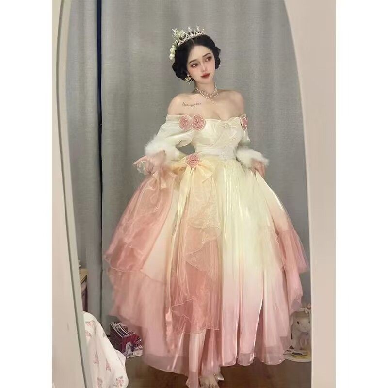 Đầm Công Chúa Dáng Dài Màu Hồng Gradient Phong Cách lolita