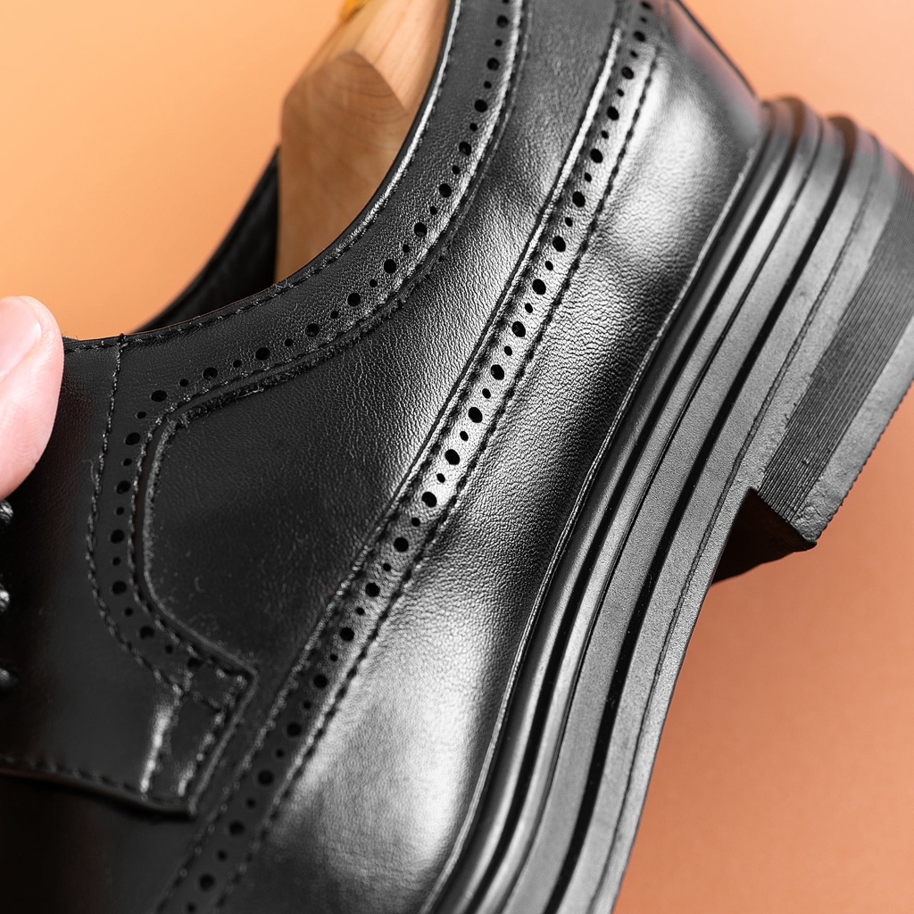 Giày Tây Oxford Nam Da Bò Nhập Khẩu Phiên Bản Đen Lì Và Đen Bóng