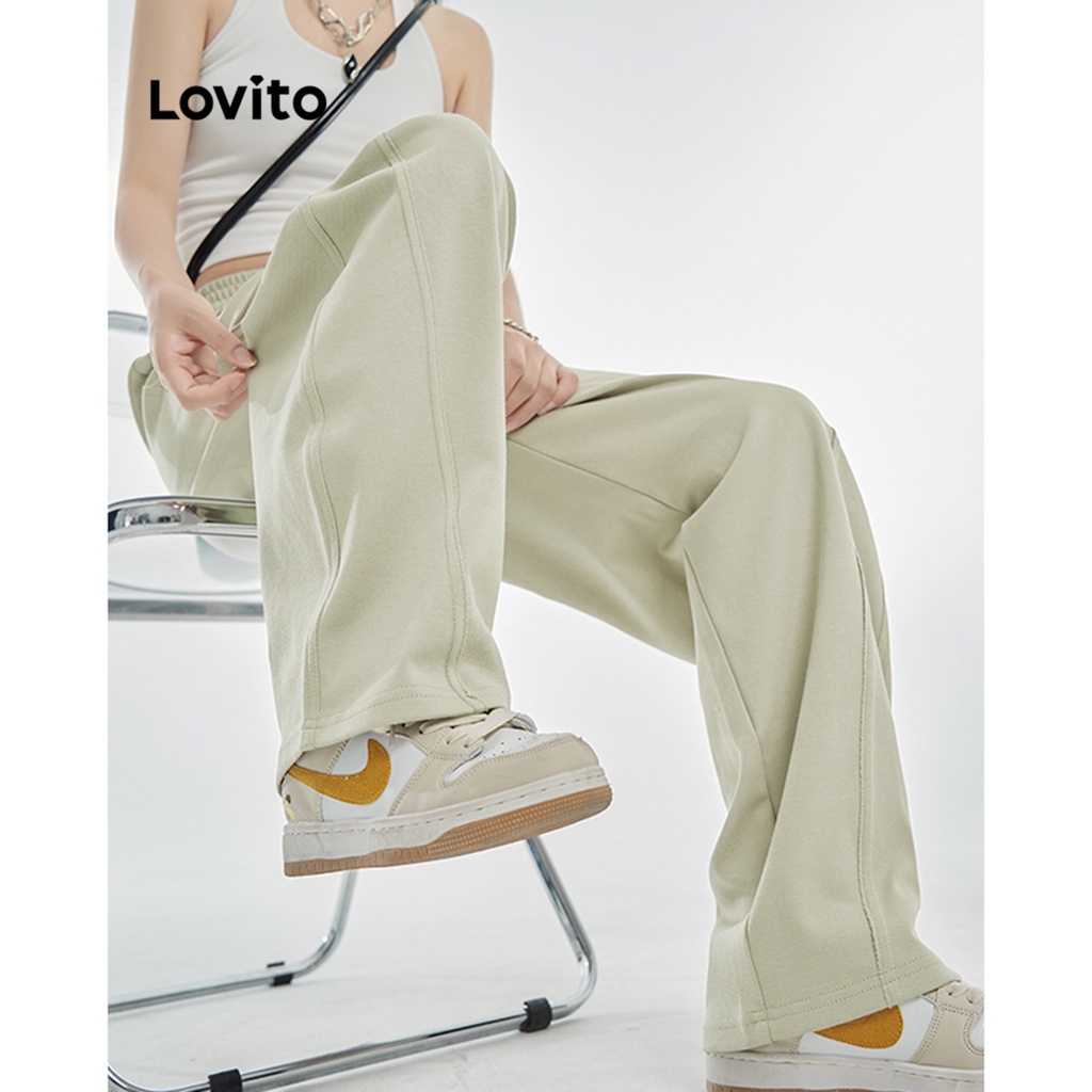 Quần dài Lovito màu trơn có túi cơ bản phong cách thường ngày cho nữ LNA07152