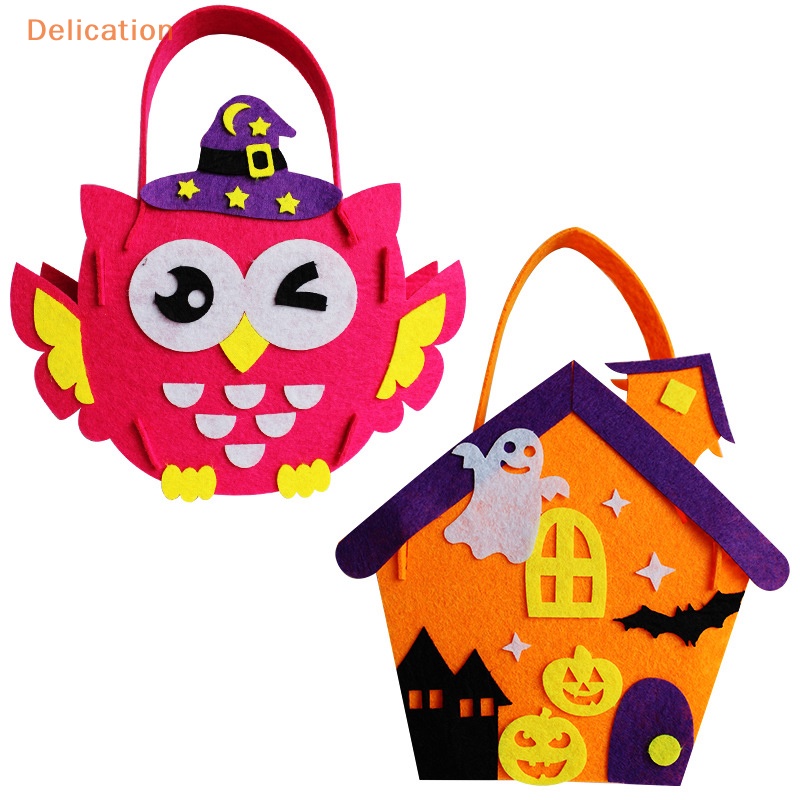Túi xách tote ELEBUY đựng quà tặng bánh kẹo nhỏ gọn thiết kế bí ngô/ dơi/ cú/ đầu lâu trang trí tiệc lễ hội Halloween