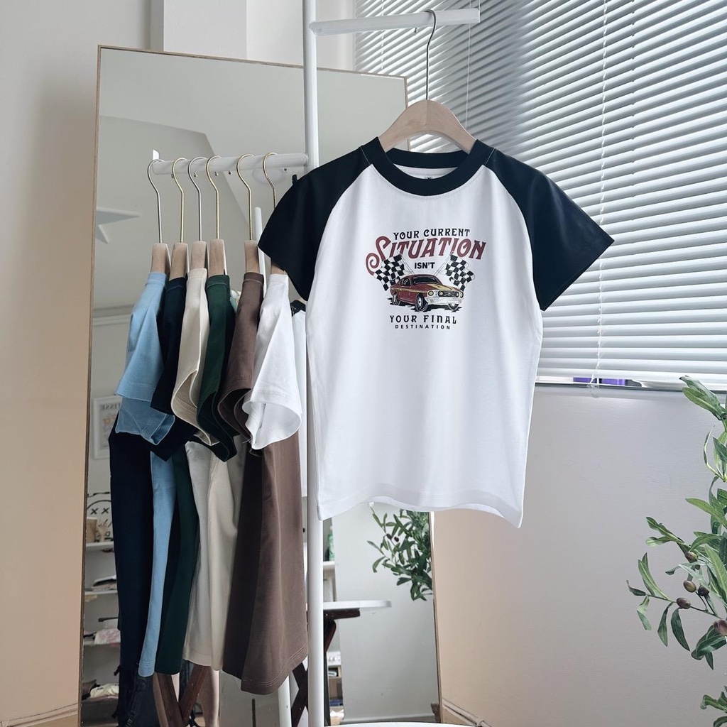 Áo Baby tee phối màu in hình xe đua Situation áo thun form vừa