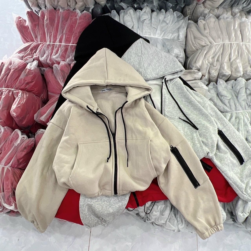 Áo khoác lửng croptop nỉ ngoại có túi tay có nón unisex ulzzang nam nữ