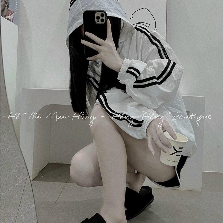 Áo khoác dù lửng croptop có nón phối viền rút dây unisex ulzzang nam nữ