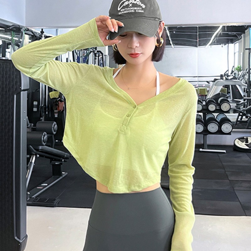 Áo Thun Thể Thao Dài Tay Cổ Chữ V Siêu Nhẹ Thiết Kế Quyến Rũ Thời Trang