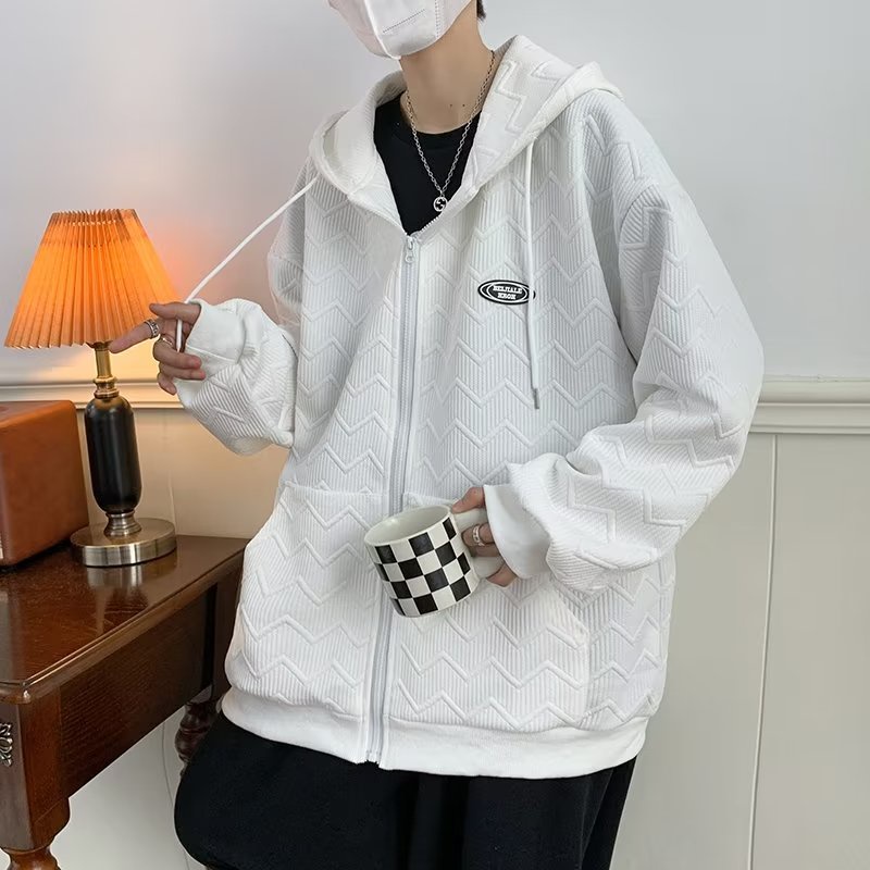 Áo hoodie zip Khoác Cardigan Có Nón Trùm  Dáng Rộng Màu Trắng Phong Cách Hàn Quốc áo khoác nam nỉ  Thời Trang Cho Cặp Đôi áo hoodie essentials