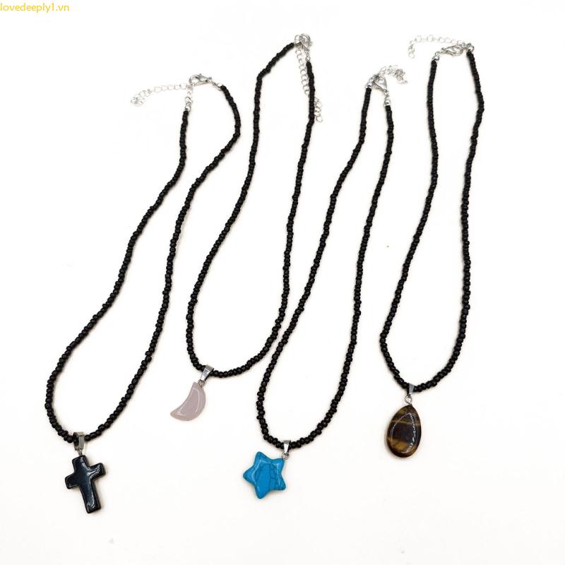 Vòng cổ Hạt Nhựa Resin Màu Đen Phong Cách Bohemian Dành Cho Nữ
