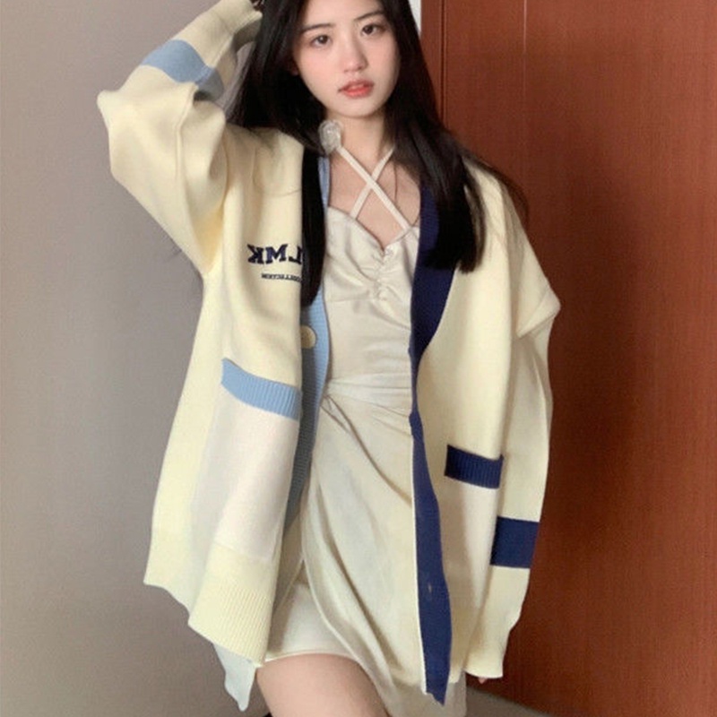 Áo Khoác Cardigan Dệt Kim Thêu Chữ Màu Sắc Ngọt Ngào Phong Cách Hàn Quốc Cho Nữ