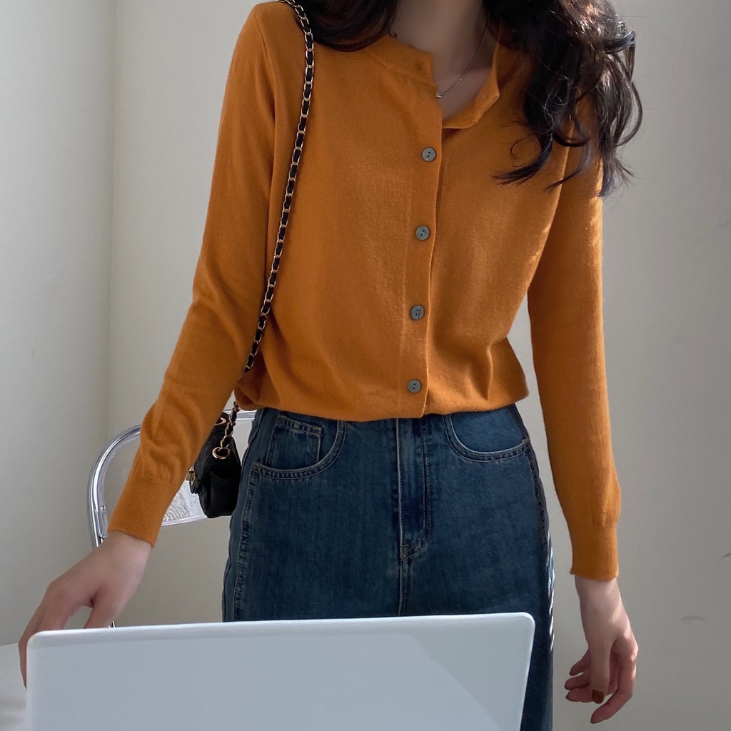 Áo Khoác Len cardigan Tay Dài Cổ Tròn Màu Trơn Dáng Rộng Thời Trang Mùa Thu Hàng Mới Dành Cho Bạn Nữ