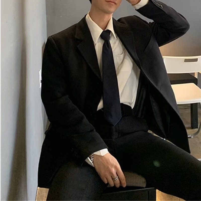 Áo Khoác Vest Màu Đen Dáng Rộng Phong Cách Hàn Quốc Thời Trang Cho Nam Giới