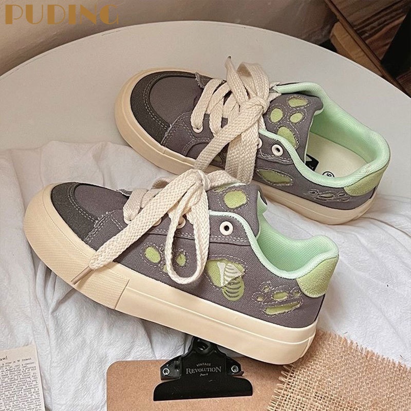 Puding. (3-5cm).Giày Trắng Nhỏ Cho Phụ Nữ. Giày Thể Thao Phong Cách Hàn Quốc Năng Động Trẻ Trung Dành Cho Nữ Giày Bánh Mì Niche Niche. Giày canvas Thiết Kế Mới Thời Trang Mùa Xuân Hè Dành Cho Nữ