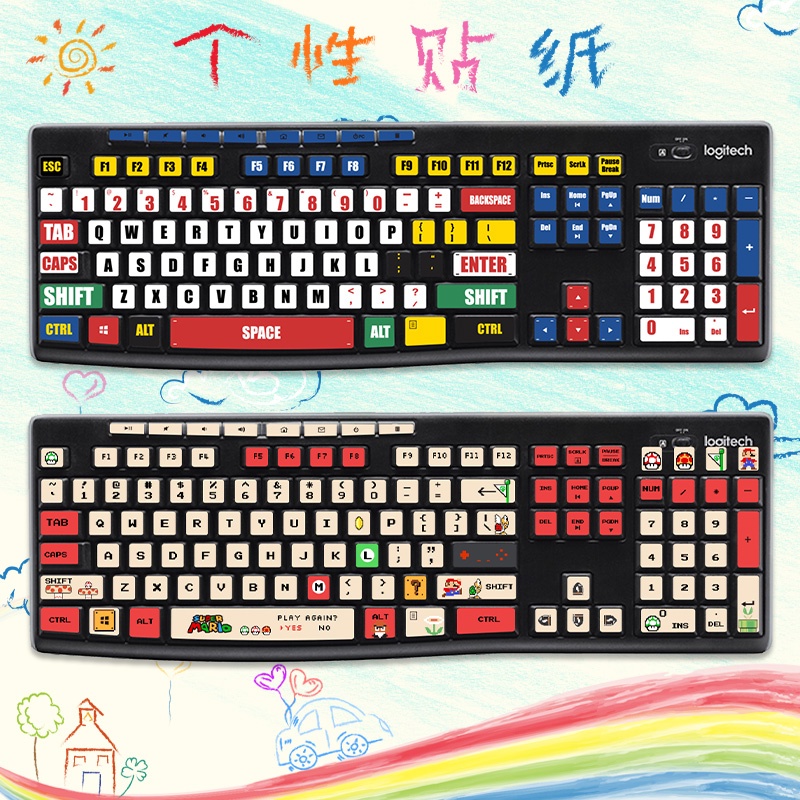 Hình dán bàn phím máy tính để bàn phim hoạt hình dễ thương máy móc hoạt hình 104 nắp phím phim thay đổi màu nút phím đa năng hình dán chống xước bàn phím da cơ thể