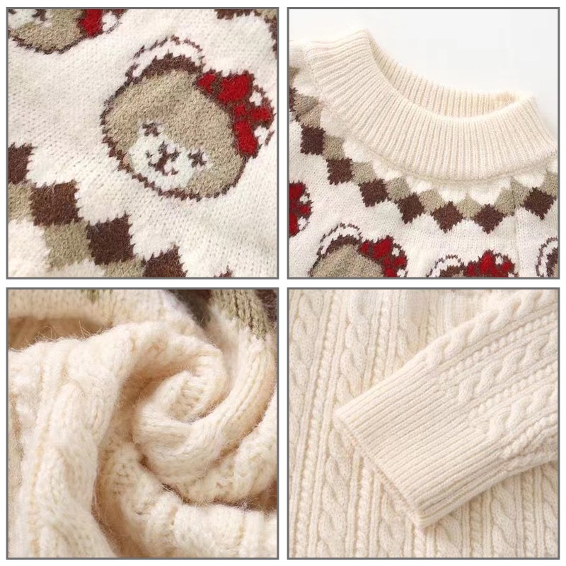 Momchoose áo len cho bé gái mùa thu và mùa đông mới phong cách nước ngoài áo len dệt kim dày dặn dành cho trẻ em cổ tròn áo len chui đầu trẻ em trung niên và lớn hơn