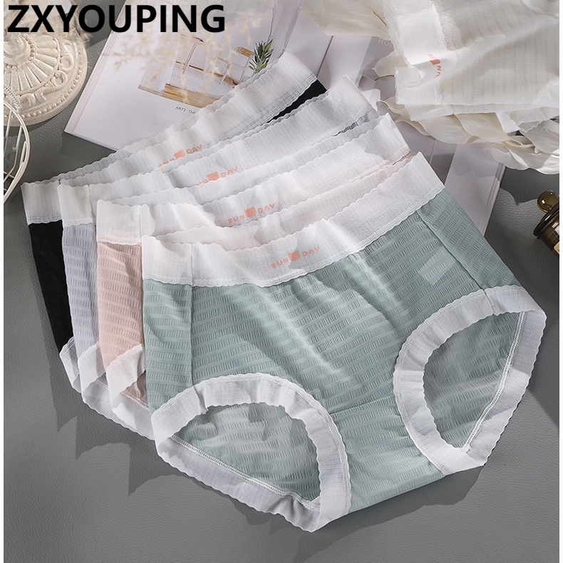 Quần lót nữ ZXYOUPING vải lụa băng đáy cotton kháng khuẩn thoáng khí cạp vừa xếp nếp size lớn