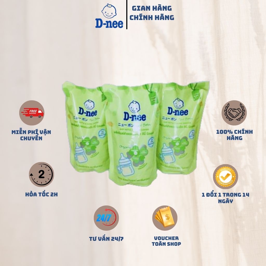 ComBo 3 Túi Nước xúc bình sữa Dnee, Nước rửa bình sữa Dnee dạng túi (bịch) 550ml hàng THÁI