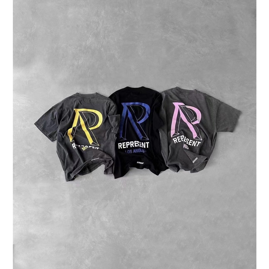 EL0K REPRESENT London Limited color logo slogan printed washed short sleeve cotton T-shirt 260g