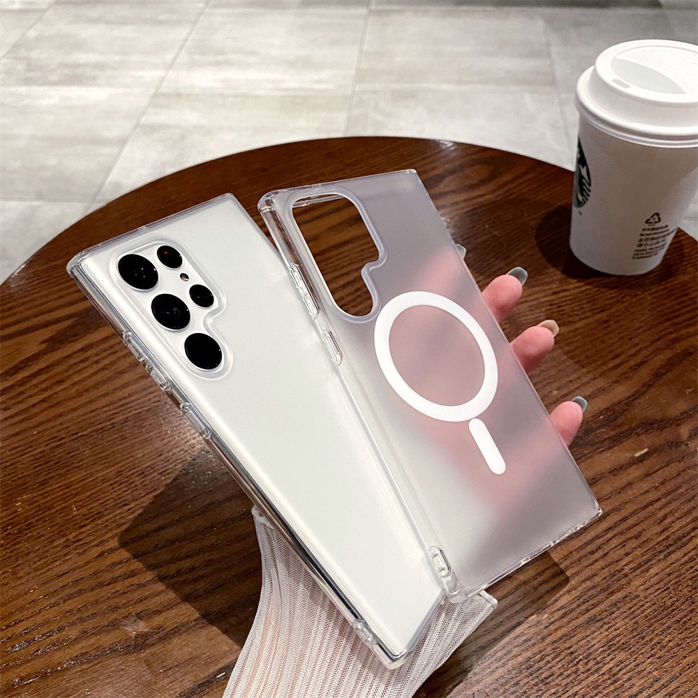 Matte thích hợp cho samsung s23 s22 ulta frosted magnetic suction s22 + phone case trong suốt s23u acrylic imd s23p double-layer phone case