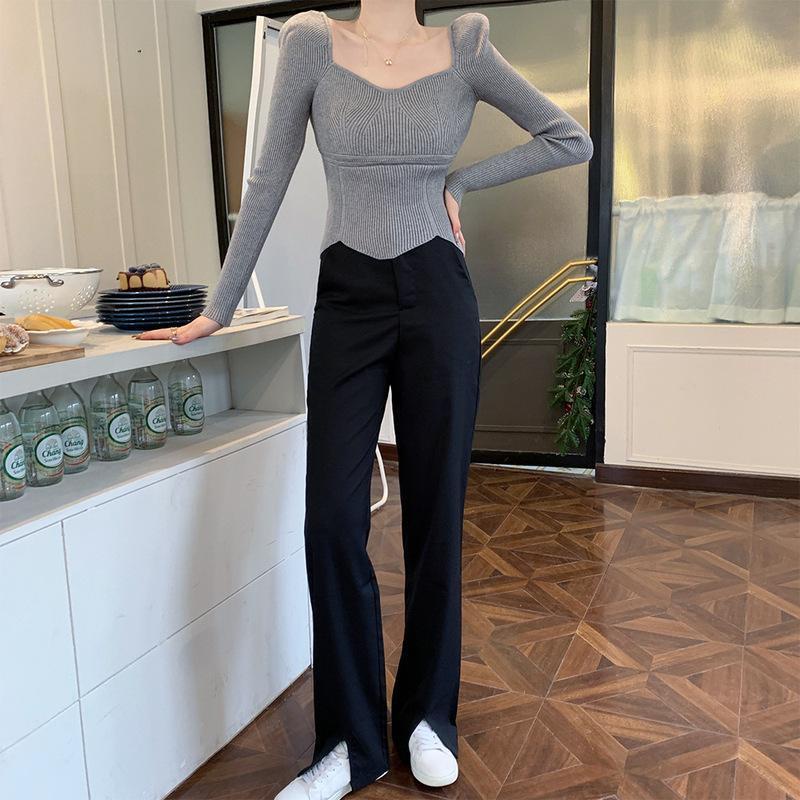 Áo Thun Tay Dài Cổ Vuông Thiết Kế Độc Đáo Thời Trang Mùa Thu Cho