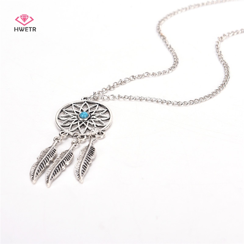 Hwetr bohemian dreamcatcher lá lông vũ mặt dây chuyền vòng cổ bông tai bộ trang sức mới
