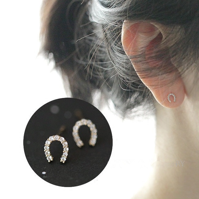 Bông Tai Bạc nữ S925 Silver，Hình Chữ U Đính Đá Zircon Toàn Diện Phong Cách Hàn Quốc
