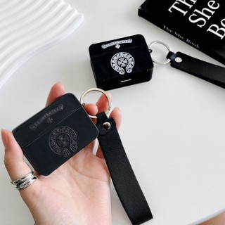 Ốp lưng Airpod Pro chống sốc màu đen thời trang có dây đeo cho tai nghe không dây Apple Airpod 1 / 2 / Pro / Pro2 / 3rd Vỏ bảo vệ toàn diện Chrom Heart