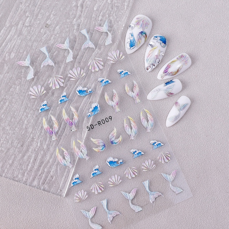 1 tờ giấy dán móng tay nổi / giấy dán móng tay đuôi cá-con người 5d / keo dán móng tay holographic flourrescent băng dính / decal móng tay chuyển nước / dụng cụ trang điểm móng tay