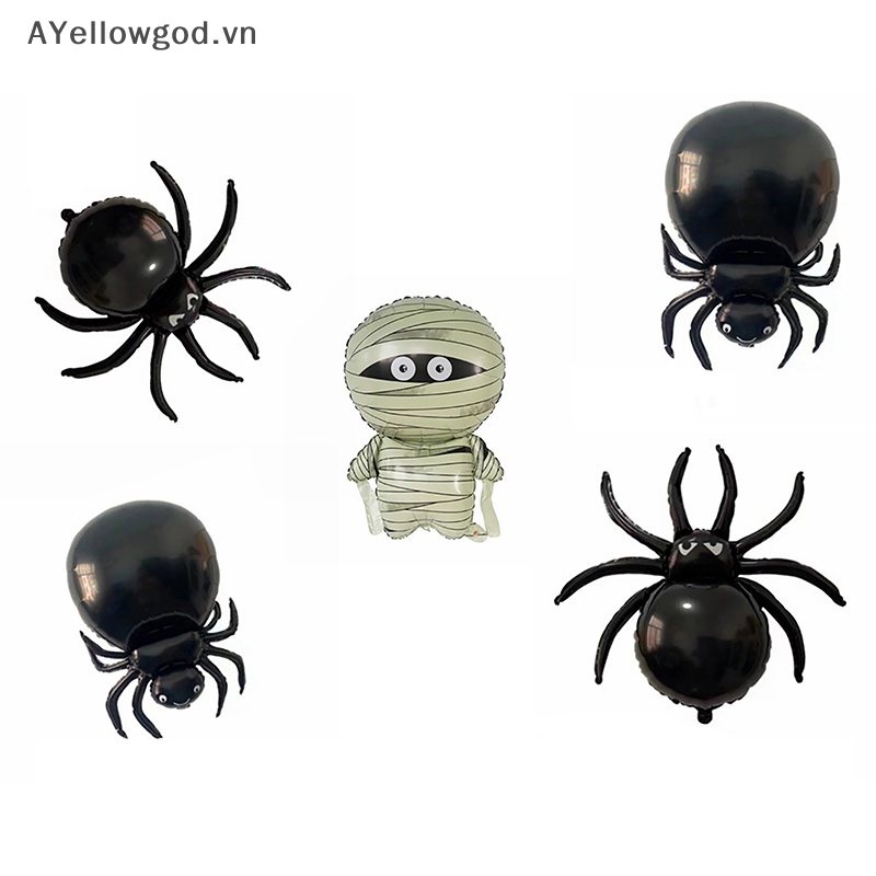 Ayellowgod halloween trang trí bóng bay nhện đen hình dạng xác ướp dễ thương bóng bay phim nhôm sinh nhật ngày halloween tiệc trang trí nhà vn