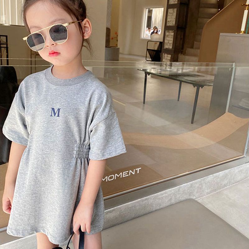 Đầm Tay Ngắn Màu Trơn Phong Cách Hàn Quốc Thời Trang Mùa Hè Xinh Xắn Cho Bé Gái