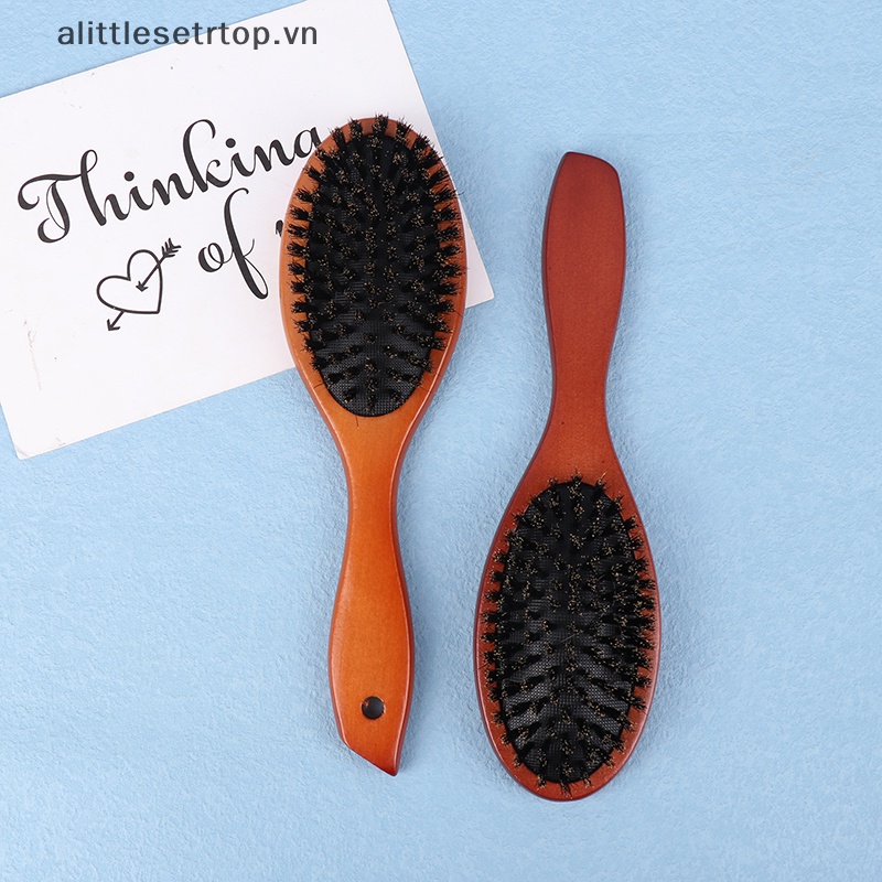 Alittlesetrtop boar bristle hair brush women combs for hair wood hairbrush detangle duỗi tóc bàn chải tóc lược cắt tóc phụ kiện cắt tóc.