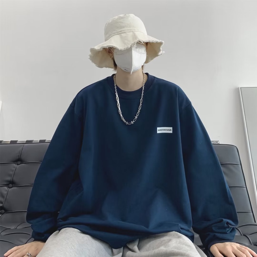 Áo thun ngoại cỡ màu đỏ rượu vang tay dài dáng rộng thường ngày size lớn M-8XL phong cách lười cho nam