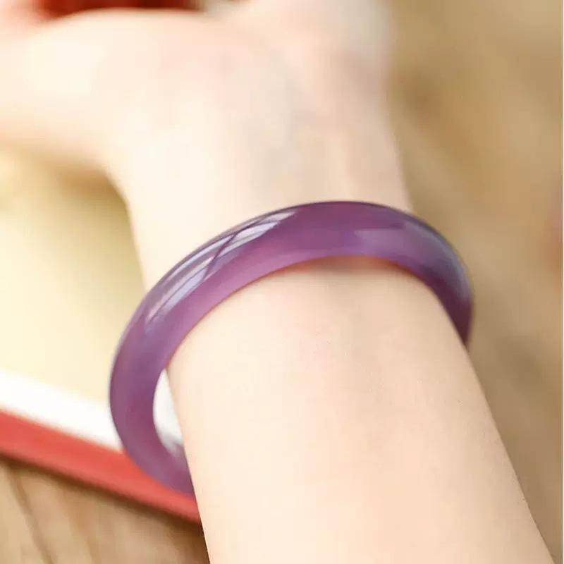 Chalcedony nữ phong cách trẻ trung vòng tay ngọc mã não dải phẳng màu hồng tím