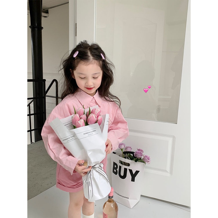 Áo sơ mi rộng rãi cho bé gái 2023 new letter children all-match sweet cool long sleeve top