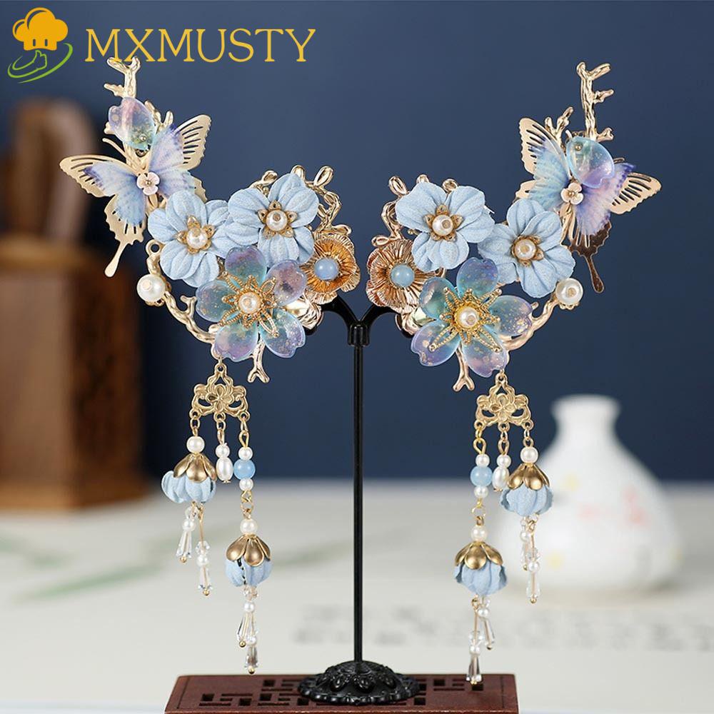 Mxmusty gậy tóc bộ gậy tóc cho bé gái thanh lịch retro hoa bướm thời trang mũ đội đầu u-shape mùa xuân kẹp tóc trung quốc nĩa tóc