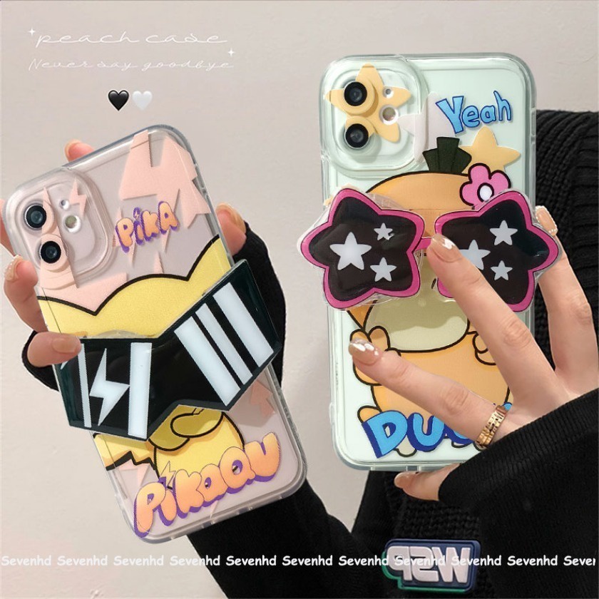 Tương thích cho iphone 14 13 12 11 pro max se2020 x xr xs max 7 8 6 6s plus angel eyes phone case with sunglasses holder ins cartoon cute pikachu protective cover