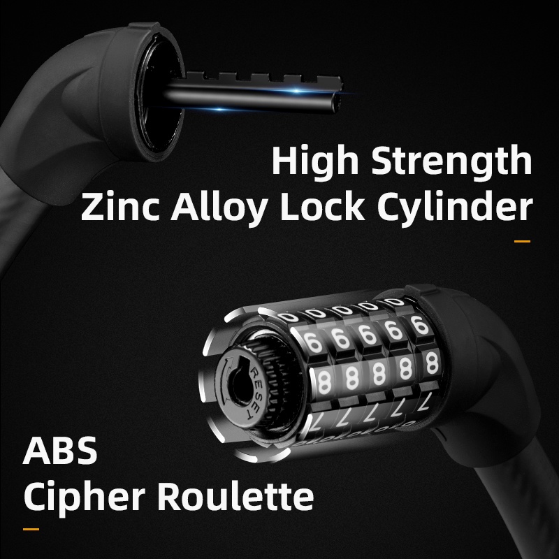 Dây cáp khóa xe đạp ROCKBROS mật khẩu 5 số bằng thép PVC chống mất cho xe đạp MTB 1.72cm/ 87 cm