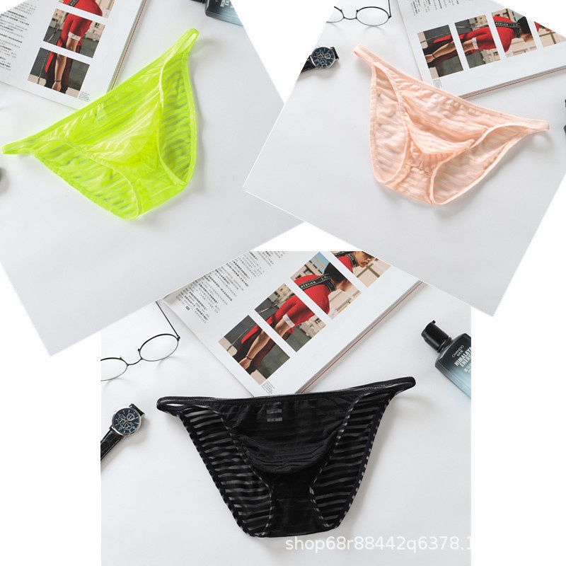 Đồ lót nam tam giác mới sọc lưới mờ băng lụa mỏng sexy quần sịp nhỏ của nam giới