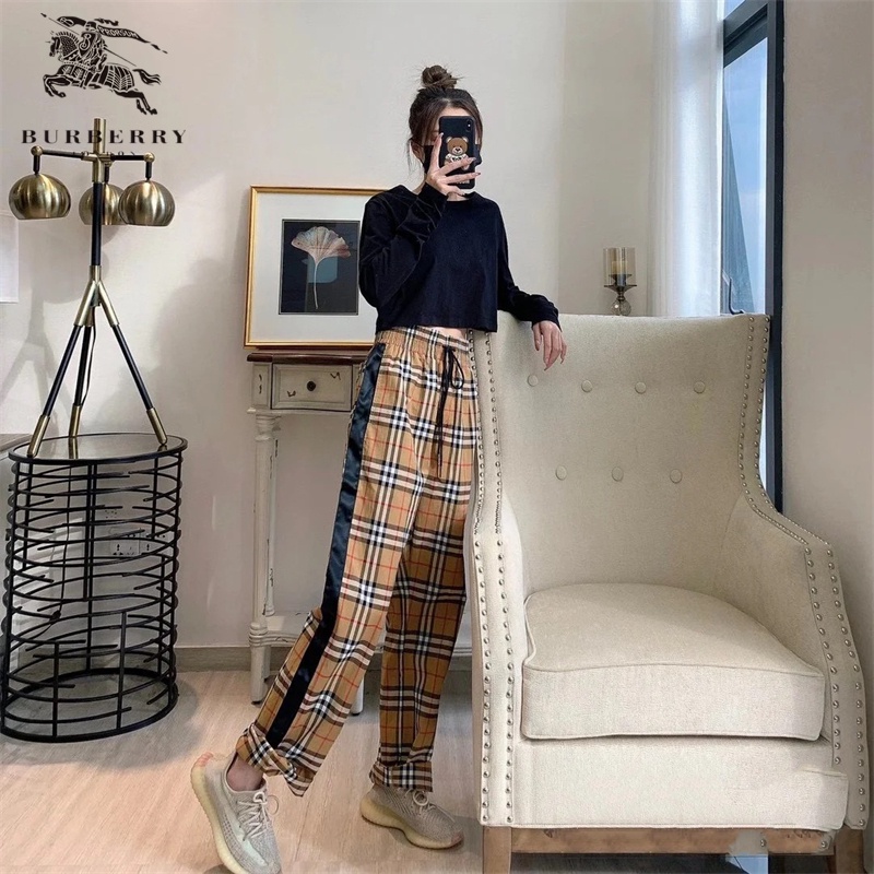 Burbery 100% nguyên bản vải có hoa văn cổ điển quần ống rộng quần âu quần dài cặp đôi quần unisex quần thể thao quần harem cho phụ nữ quần dành cho nam giới
