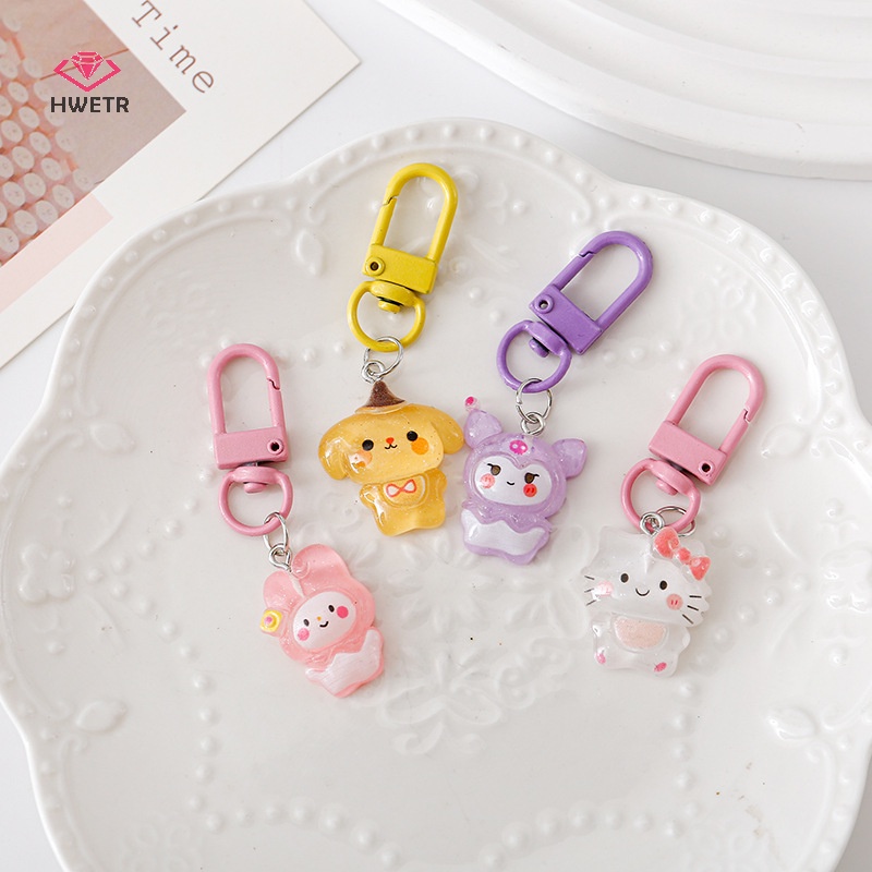 Hwetr sanrio keychain keyring for friend couple bag hello kitty mặt dây chuyền xe hơi airpods hộp điện thoại charm phụ kiện trang sức mới