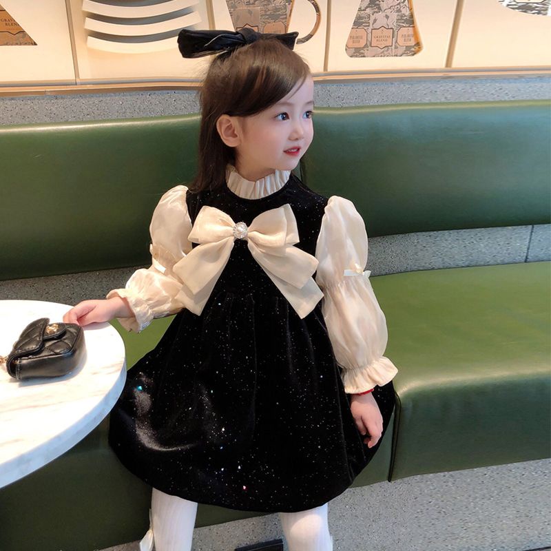 Váy cho bé gái váy dài tay màu đen cho bé gái váy công chúa