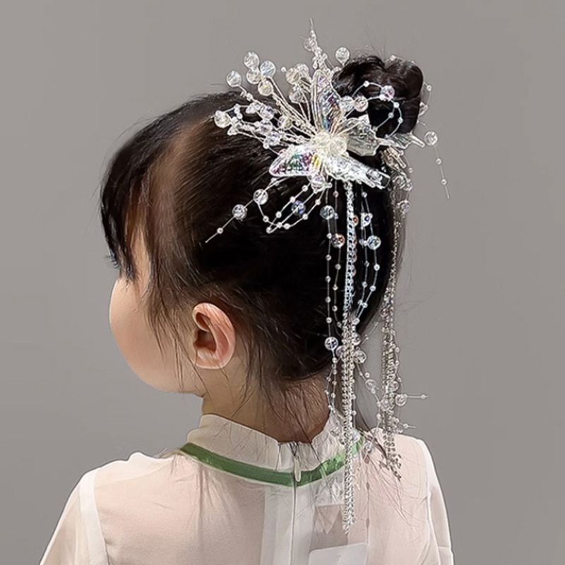 Kẹp Tóc Tua Rua Hình Bướm Đính Đá Sang Trọng Cho Bé Gái