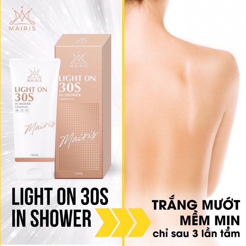 Tắm Trắng Light On 30S Mairis Trắng Da An Toàn Với Glutathione Và Tẩy Tế Bào Chết 2 in 1