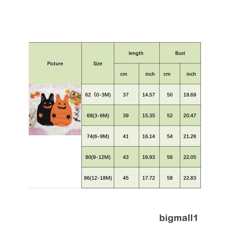 Bigmall-trẻ sơ sinh treo quần áo romper halloween bí ngô in không tay dệt kim quần áo dễ thương