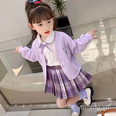 Three-piece suit fashion jacket shirt dệt kim two-piece suit cardigan pleated skirt preppy style girl suit spring style 2022 ca07