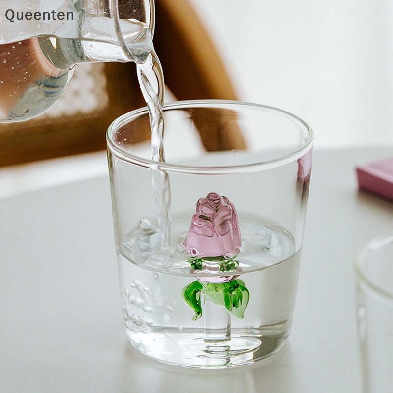 Queenten ly thủy tinh sáng tạo 3d cốc trong suốt có tay cầm cốc cà phê bình nước dễ thương sữa chịu nhiệt coupe quà tặng lễ hội tốt nhất qt
