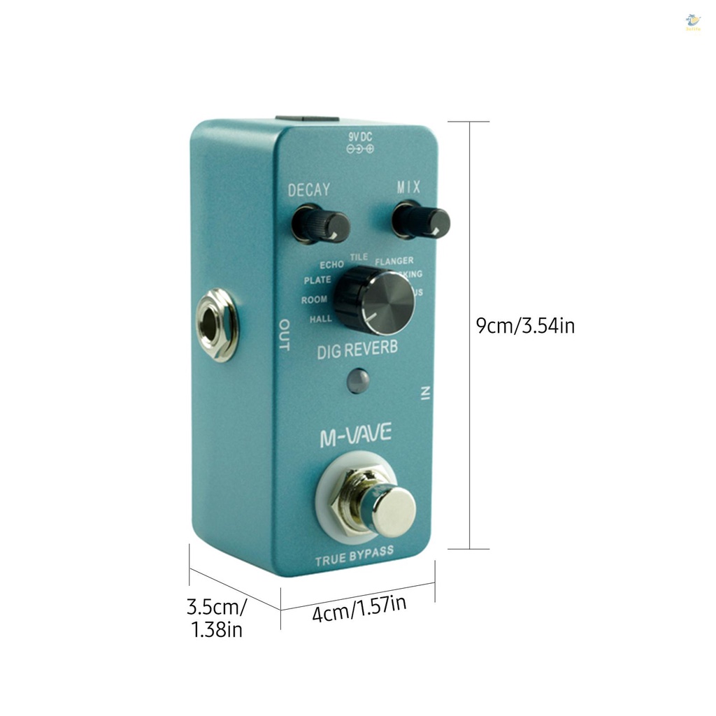 3elife m-vave dig reverb digital reverb guitar effect pedal 9 loại reverb kiểm soát phân rã & mix true bypass vỏ kim loại đầy đủ
