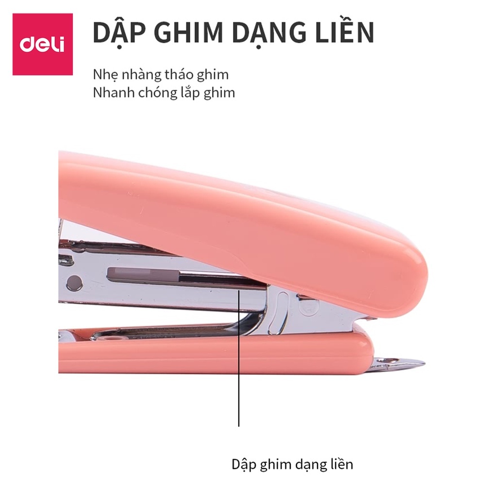 Dập ghim học sinh văn phòng mini Deli 12 trang, Ghim bấm giấy số 10 màu pastel hình gấu trúc dễ thương